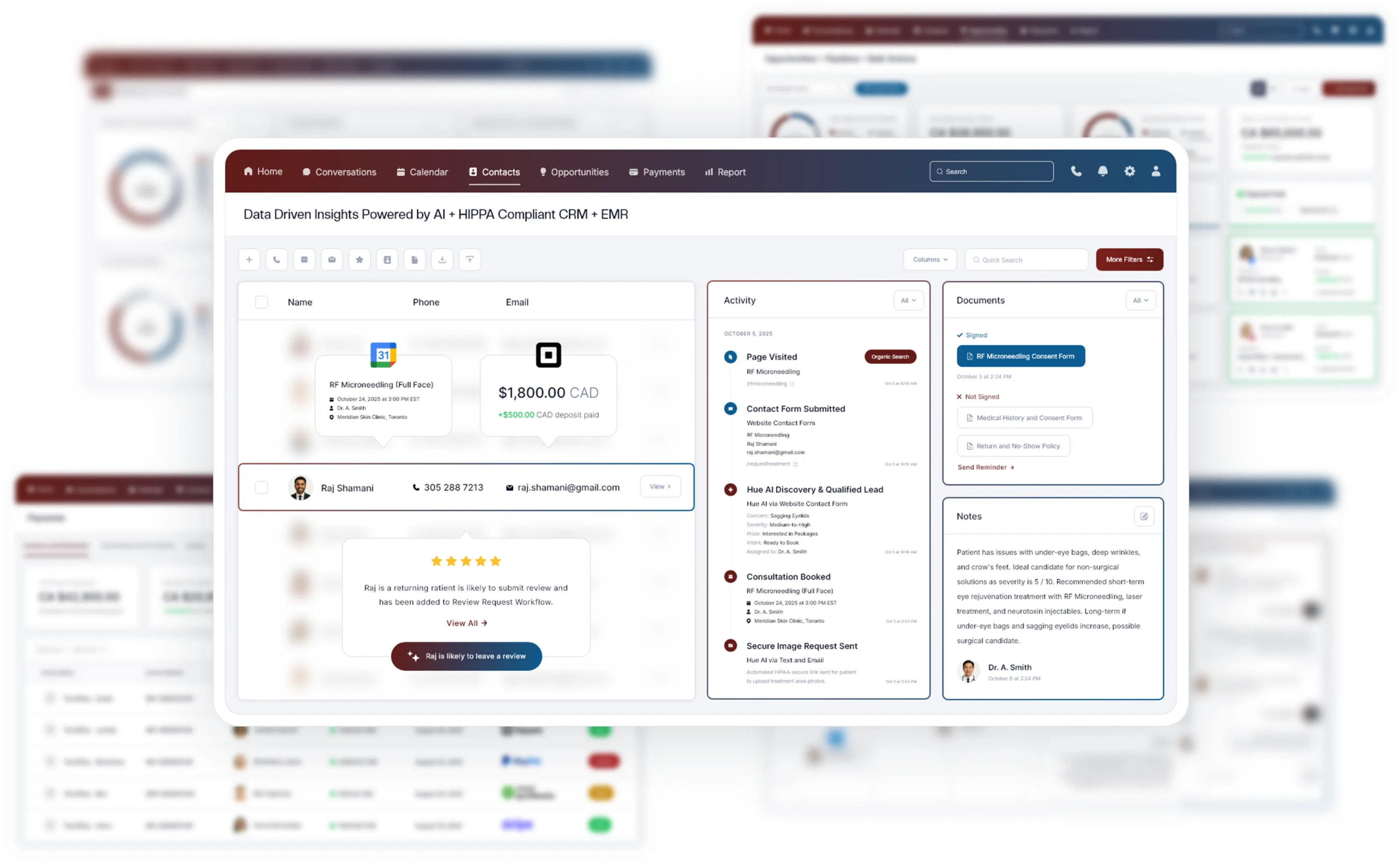 Patient records, consents, intake, and education.
